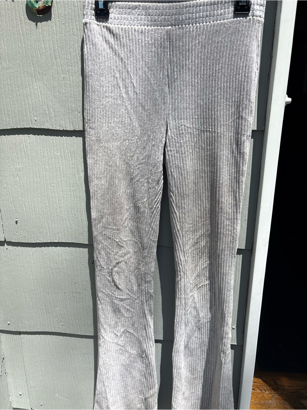 aerie Ribbed Flare Pants in Light Gray